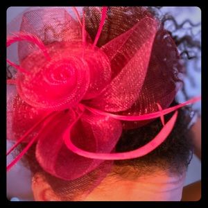 Handmade red mesh floral hair clip
